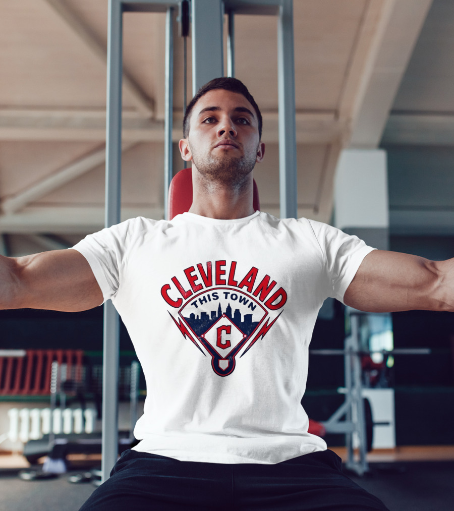 Cleveland Guardians This Town Baseball MLB Skyline Pitch Shape T-Shirt