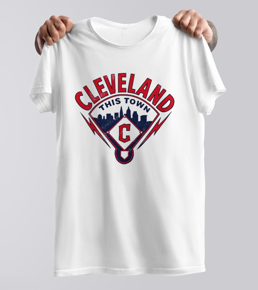 Cleveland Guardians This Town Baseball MLB Skyline Pitch Shape T-Shirt