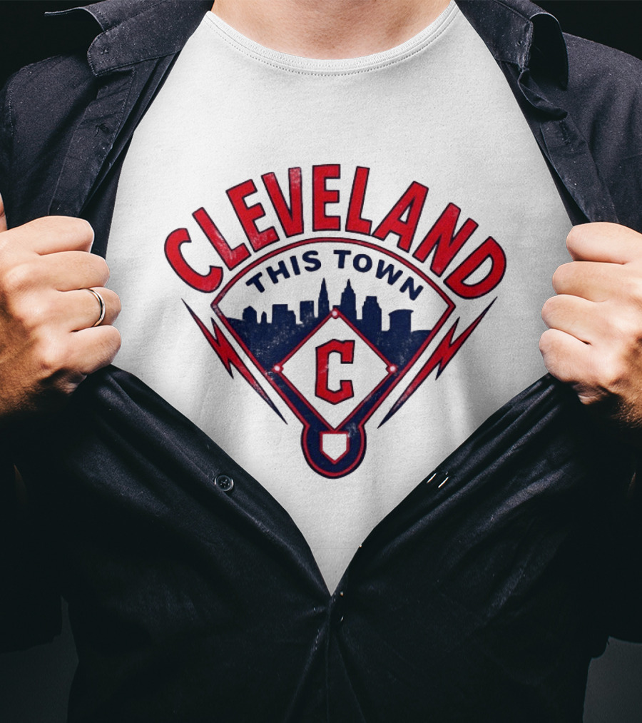 Cleveland Guardians This Town Baseball MLB Skyline Pitch Shape T-Shirt