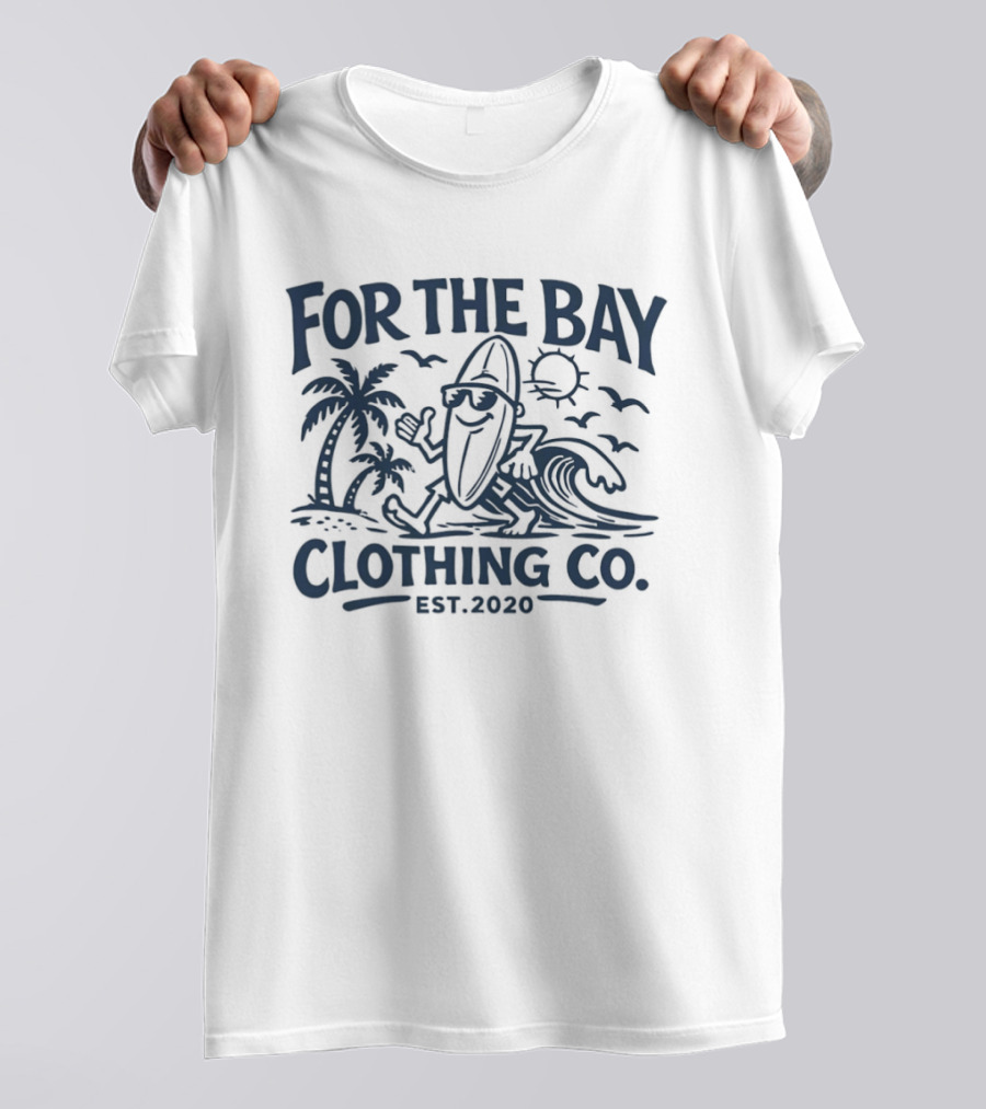 For The Bay Clothing Co Est 2020 Surfing Palm Trees And Waves T-Shirt