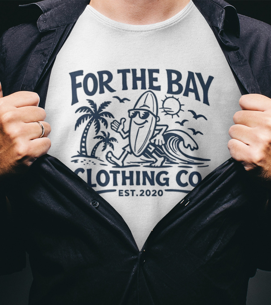 For The Bay Clothing Co Est 2020 Surfing Palm Trees And Waves T-Shirt