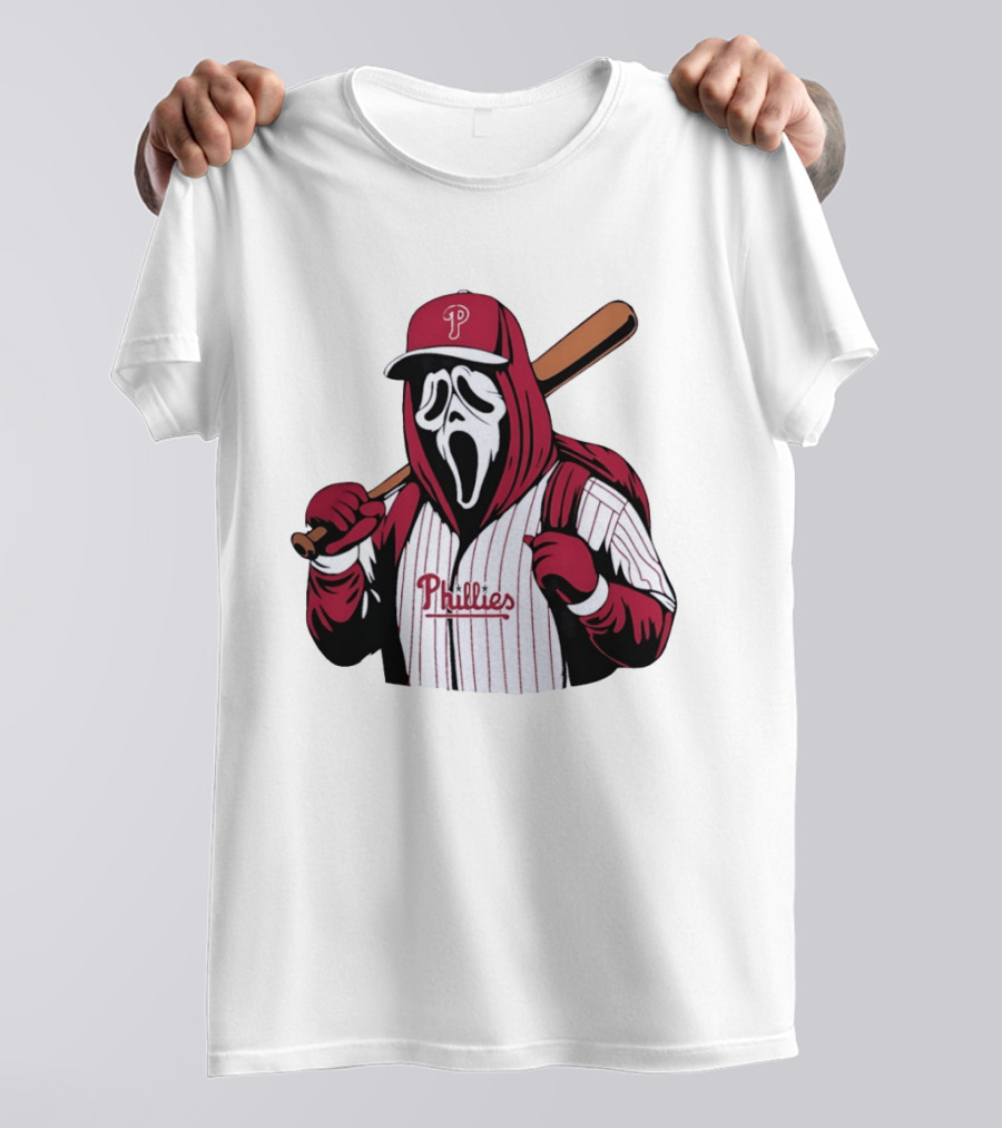 Philadelphia Phillies Ghostface Scream Baseball Horror Movie T-Shirt
