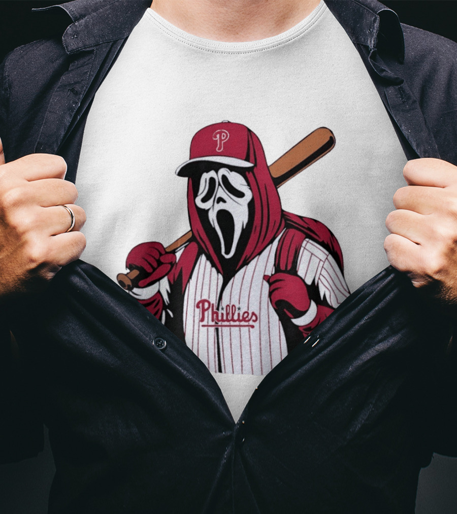 Philadelphia Phillies Ghostface Scream Baseball Horror Movie T-Shirt