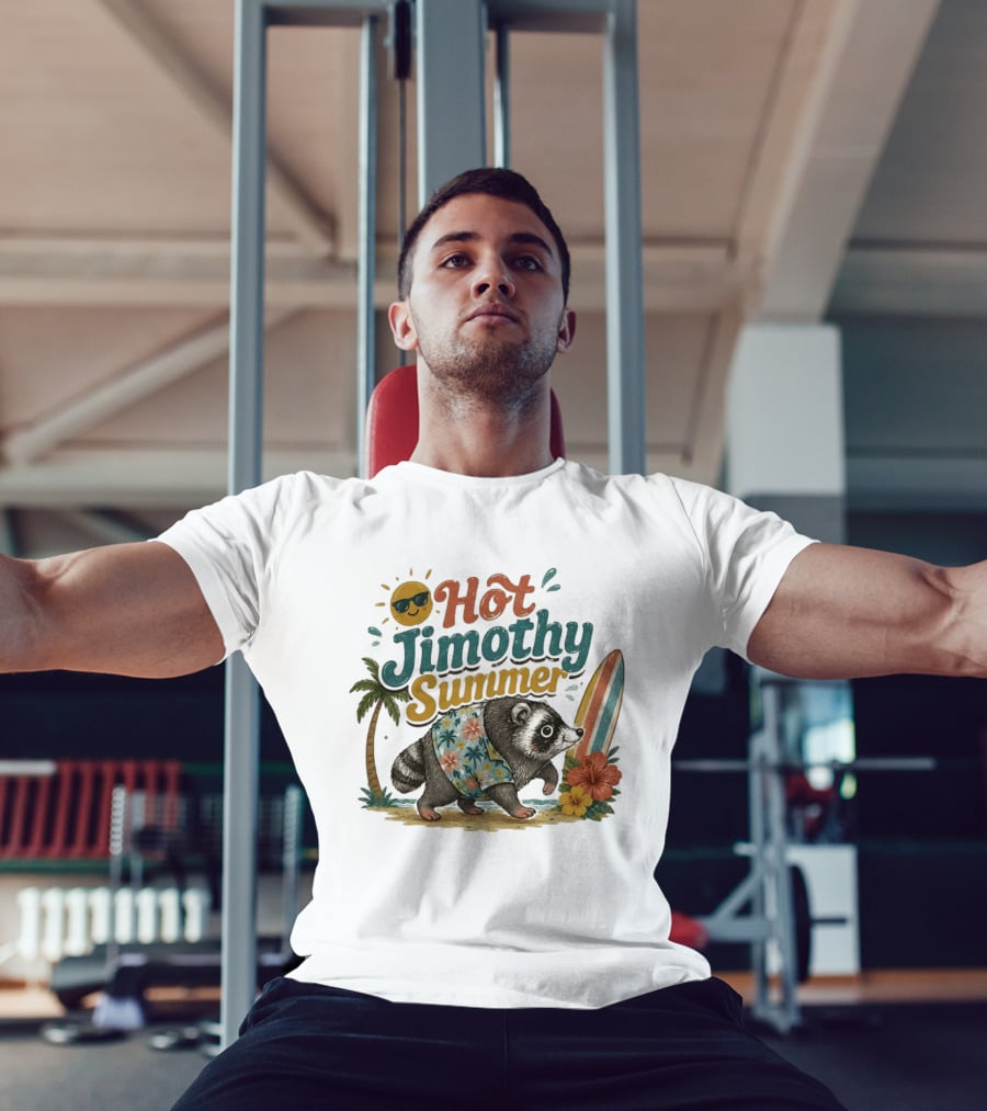 Hot Jimothy Summer Raccoon Tropical Surfing Vibes Vintage Paradise T-Shirt