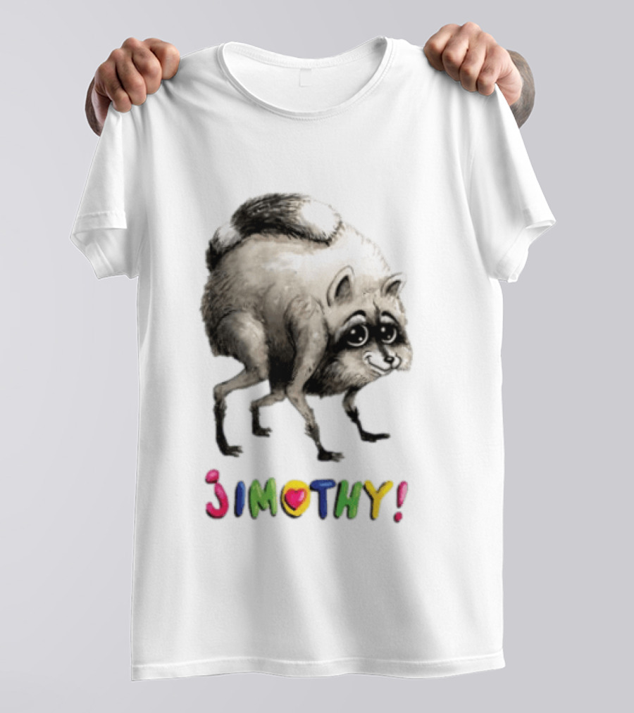 Jimothy Raccoon Rainbow Text Playful T-Shirt