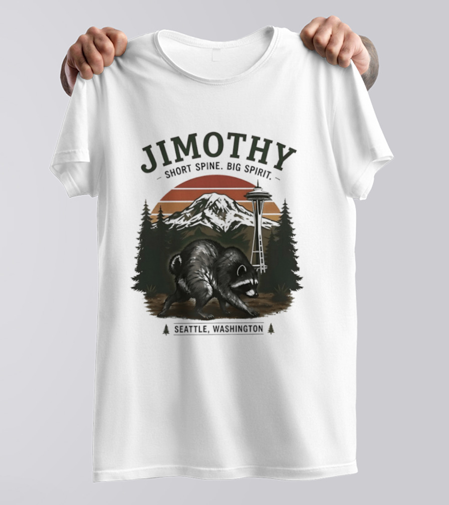 Jimothy Short Spine Big Spirit Bear Seattle Washington Skyline Sunset T-Shirt