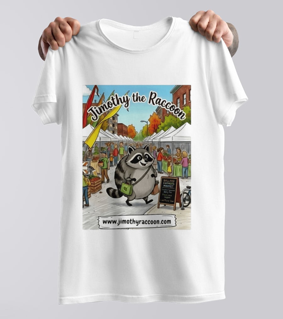 Jimothy The Raccoon Ballard Farmers Market Seattle Www.jimothyraccoon.com T-Shirt