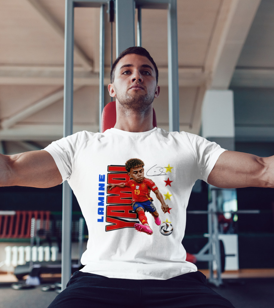 Lamine Yamal No 19 Spain National Team Soccer Star With Signature And Stars T-Shirt