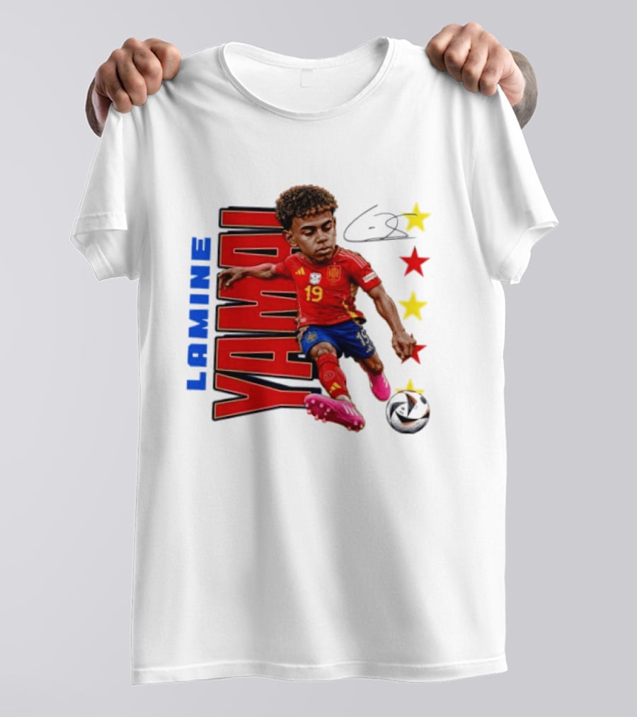 Lamine Yamal No 19 Spain National Team Soccer Star With Signature And Stars T-Shirt