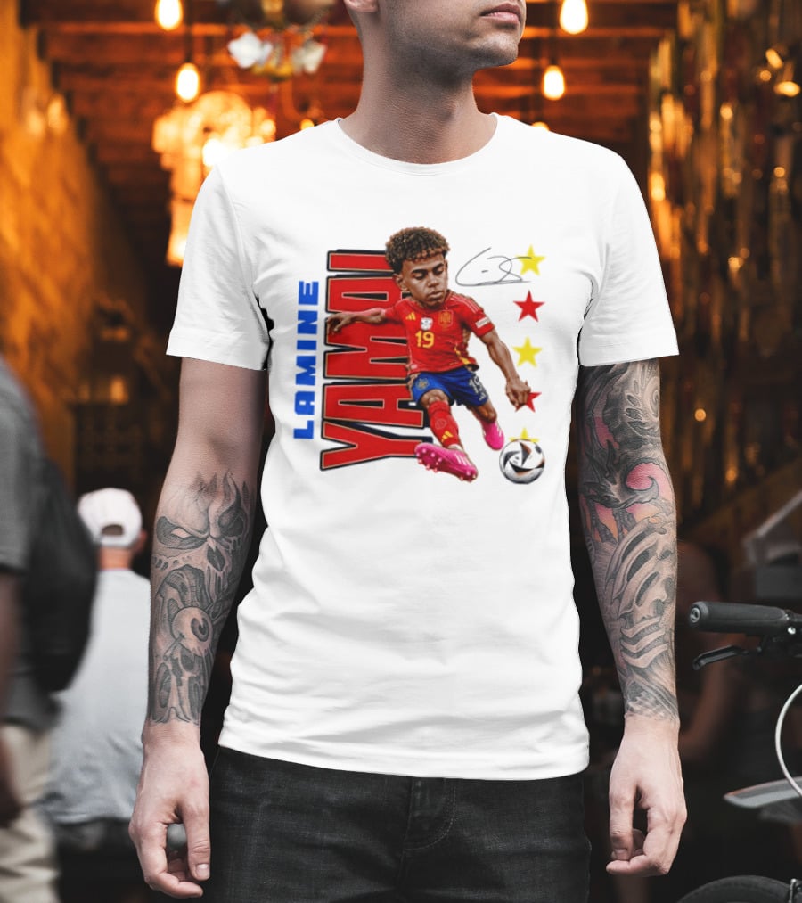 Lamine Yamal No 19 Spain National Team Soccer Star With Signature And Stars T-Shirt