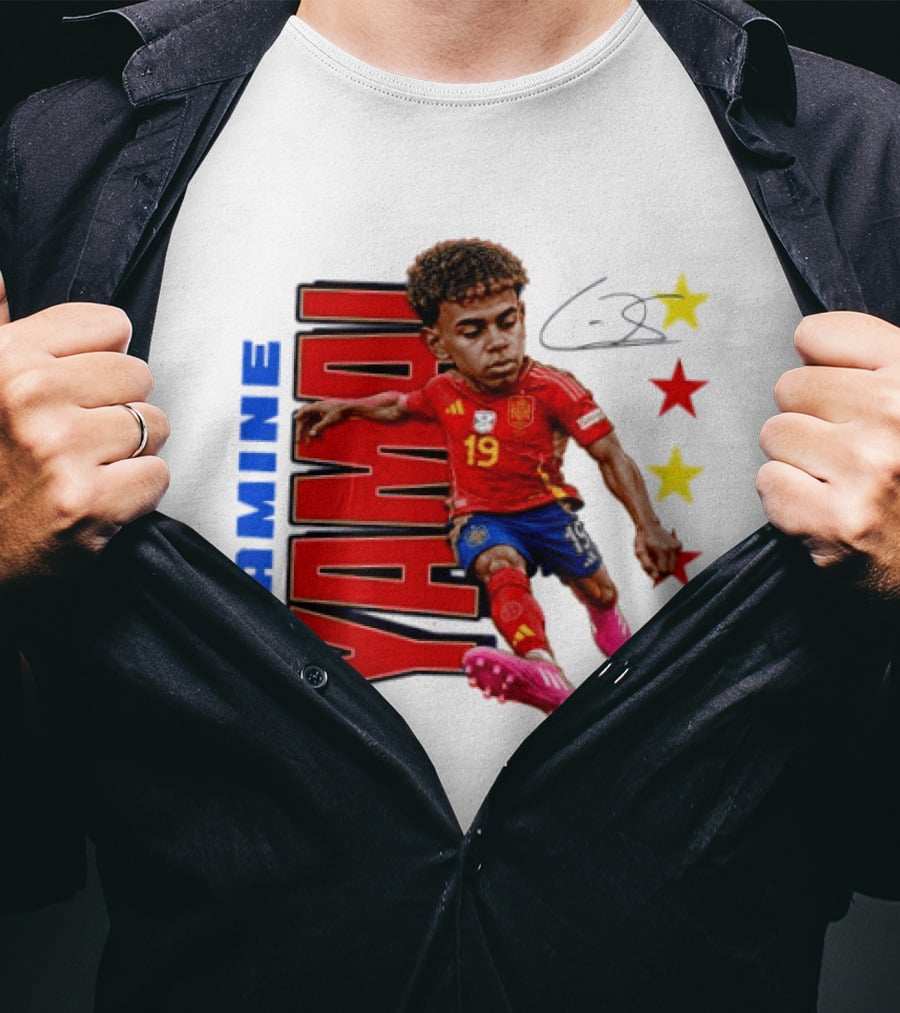 Lamine Yamal No 19 Spain National Team Soccer Star With Signature And Stars T-Shirt