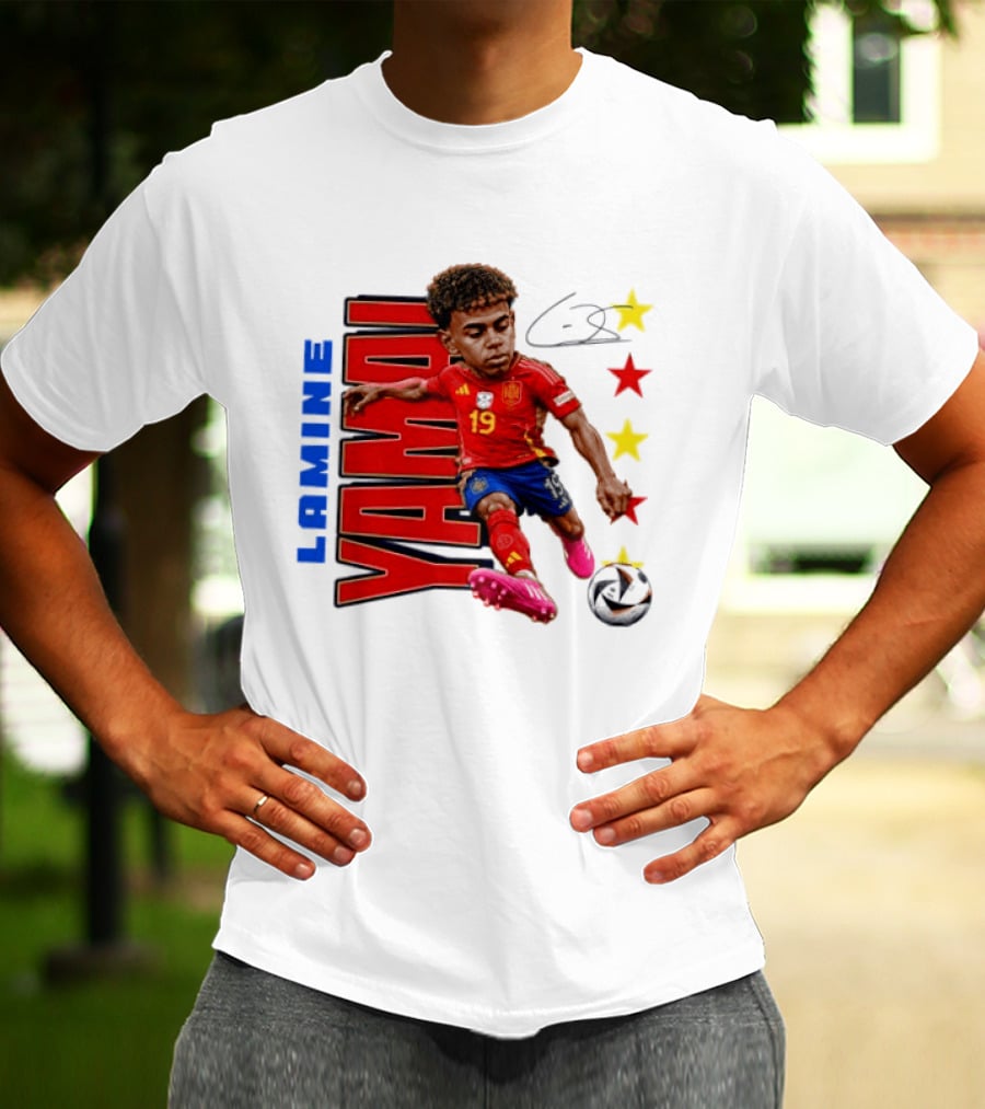 Lamine Yamal No 19 Spain National Team Soccer Star With Signature And Stars T-Shirt