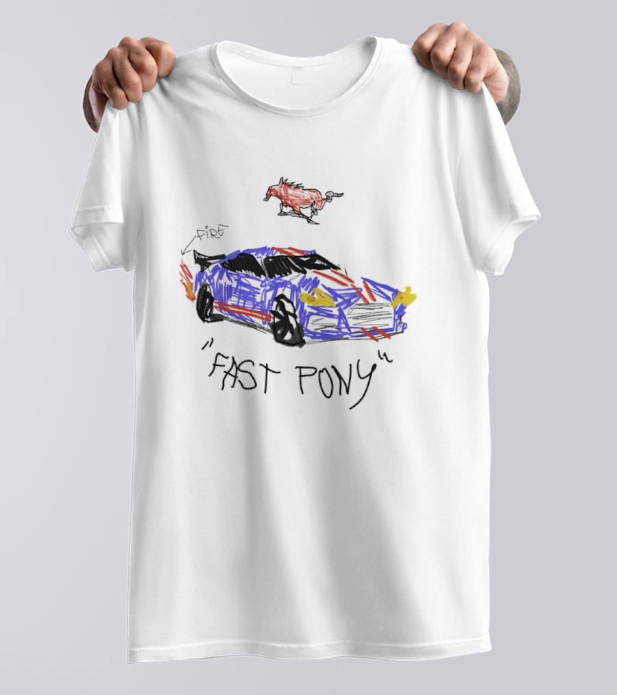Mustang Fast Pony Fire Muscle Car Racing Sketch T-Shirt
