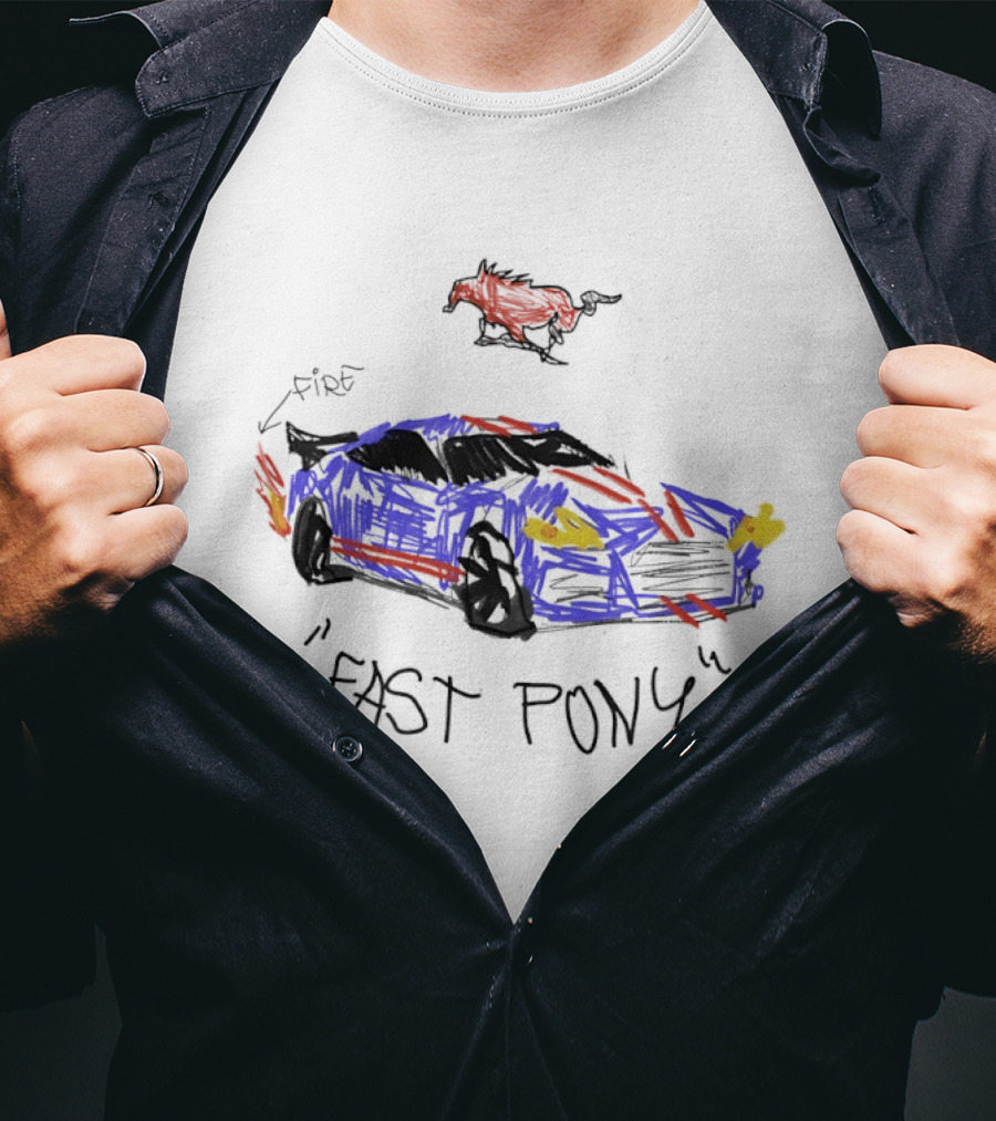 Mustang Fast Pony Fire Muscle Car Racing Sketch T-Shirt