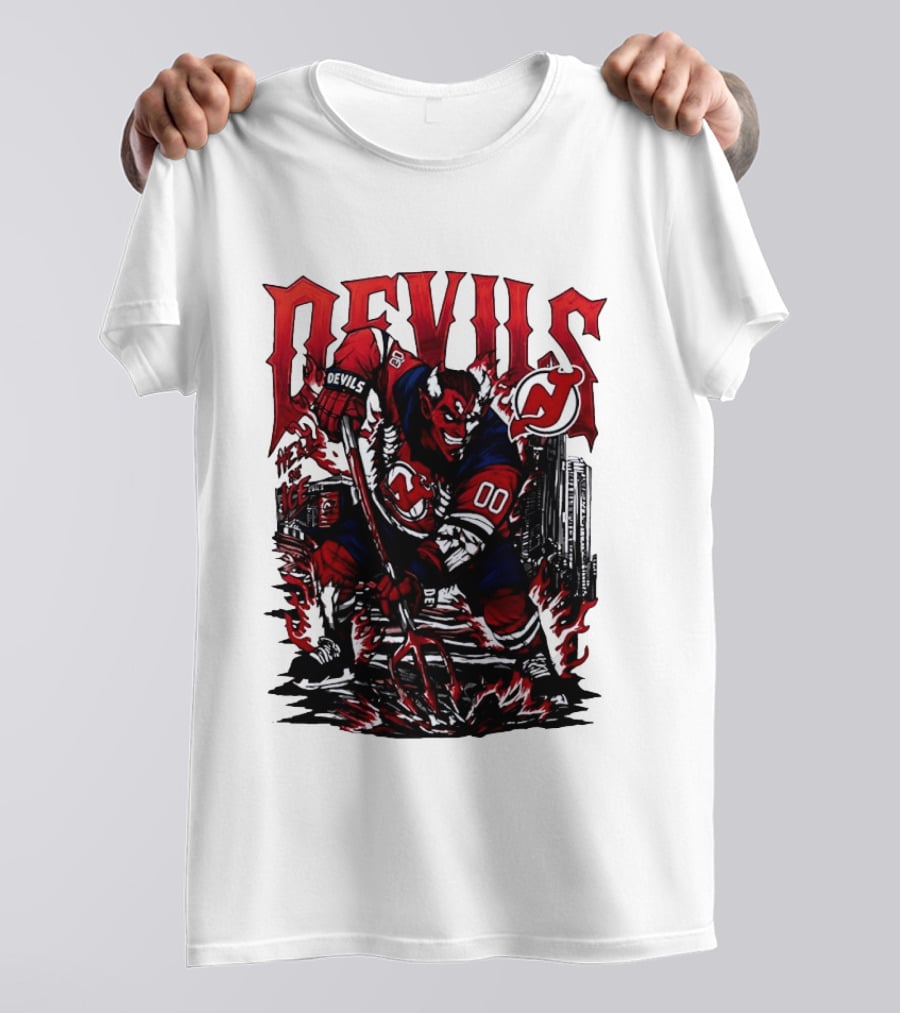 New Jersey Devils Hell On Ice Demon Skating T-Shirt