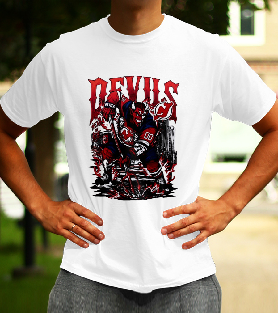 New Jersey Devils Hell On Ice Demon Skating T-Shirt