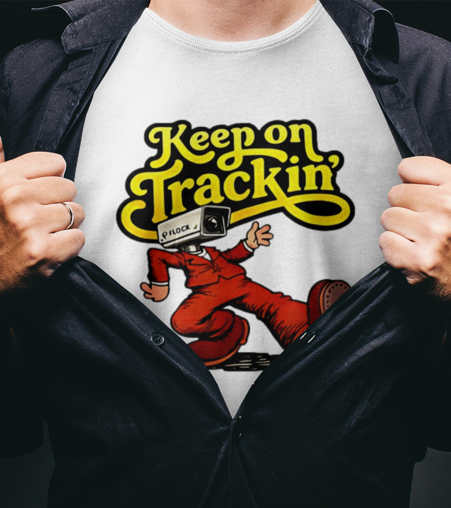 Keep On Trackin' Security Camera Head Person Walking T-Shirt