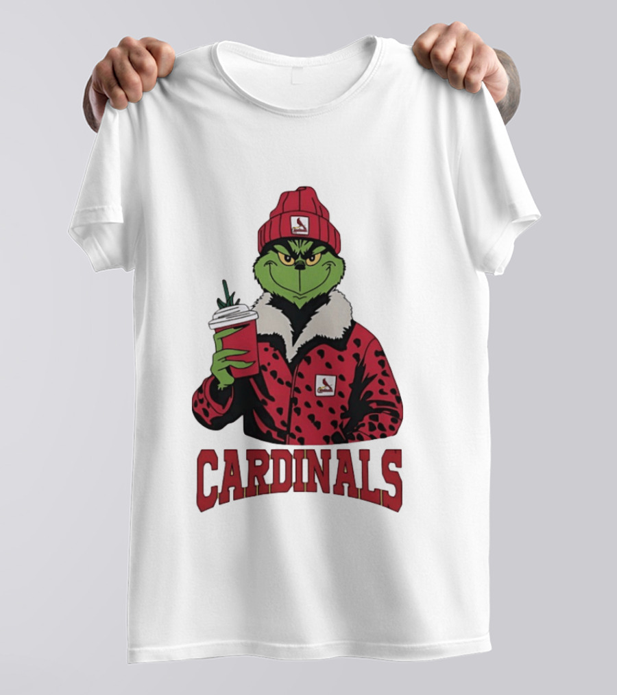 The Grinch In St Louis Cardinals Jacket With Coffee Christmas T-Shirt