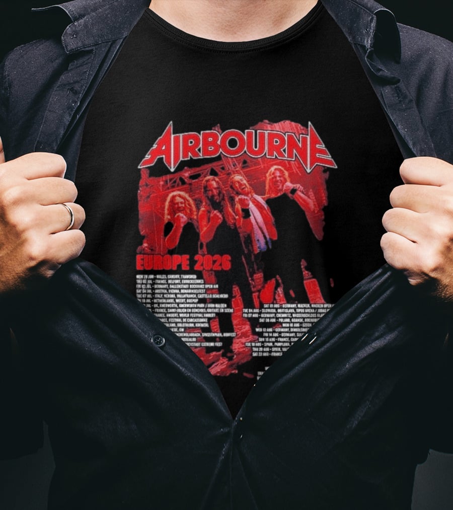 Airbourne Get Gutsy Europe 2026 Tour Dates And Cities T-Shirt