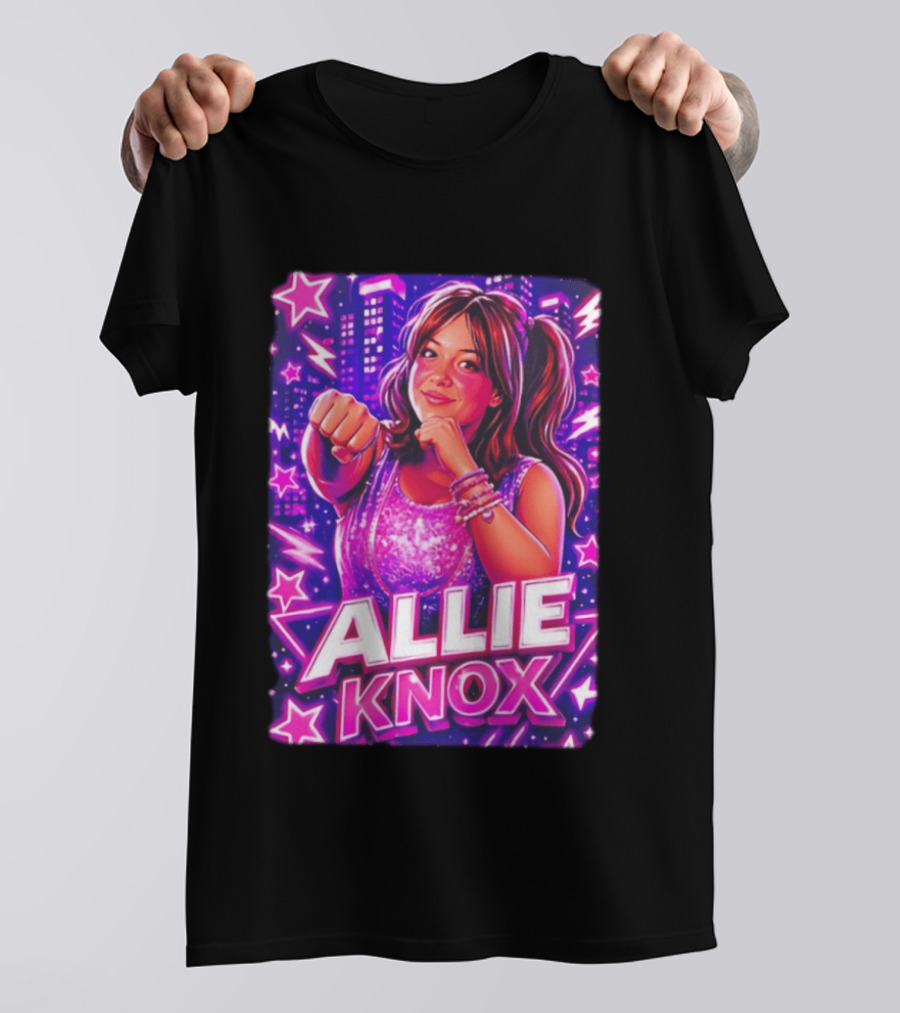 Allie Knox Retro Neon City Lights Style With Stars T-Shirt