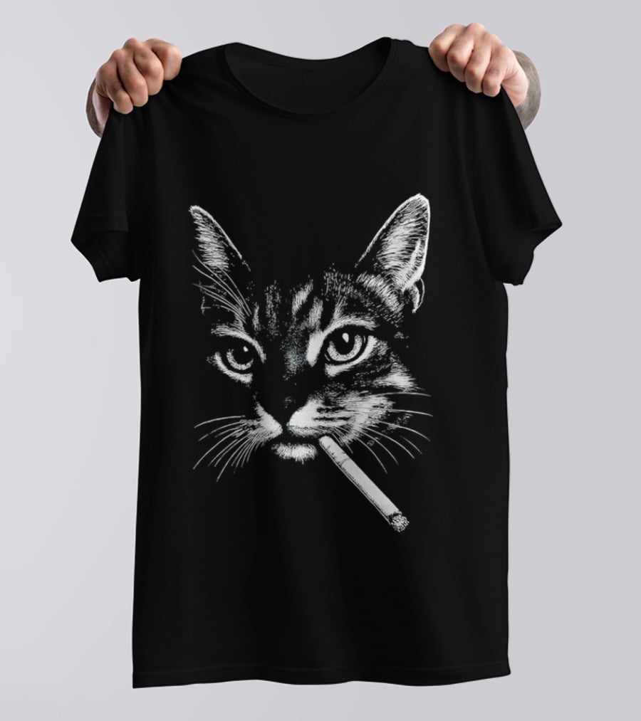 Cat Smoking A Cigarette Vintage Style Retro Look T-Shirt