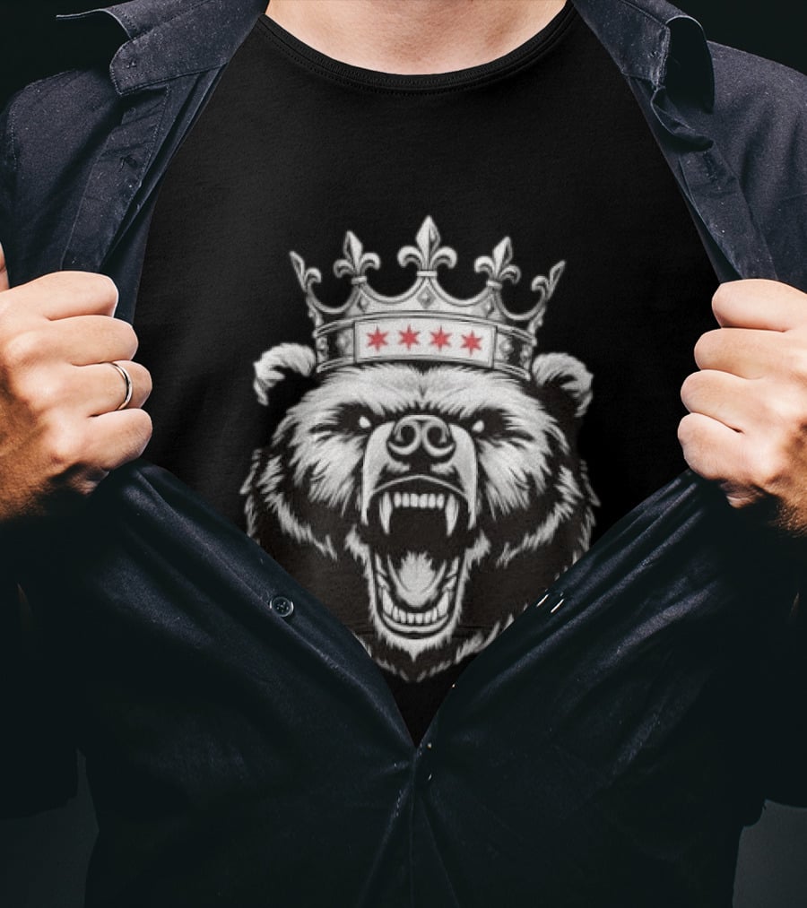 Chicago Bear Crown Four Stars Fleur De Lis T-Shirt