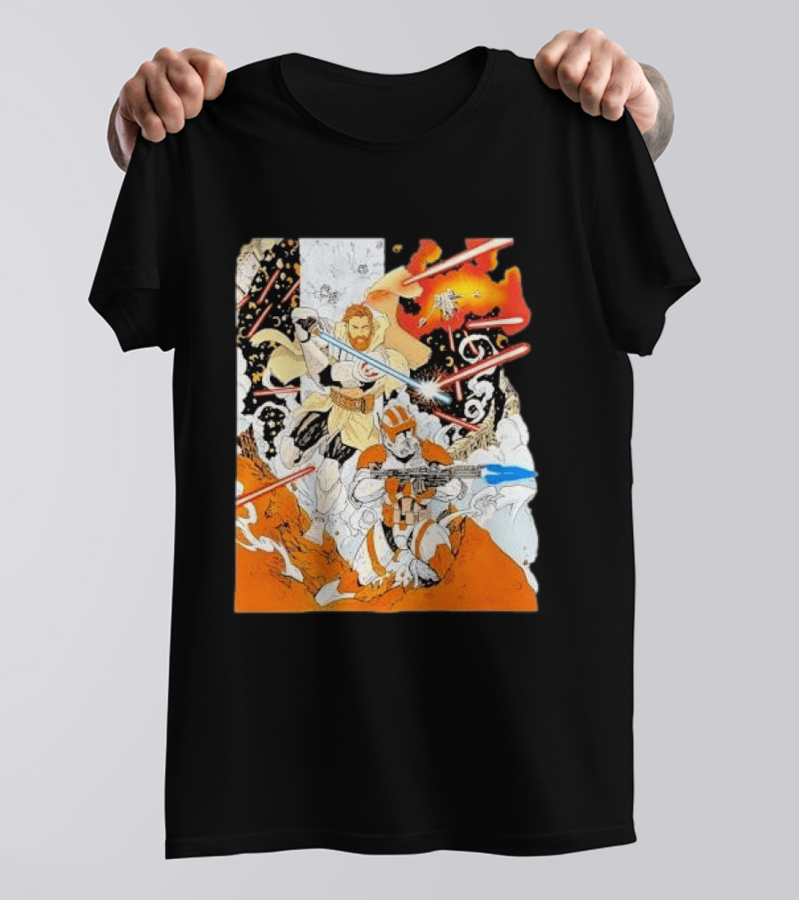 Obi Wan Kenobi Commander Cody Battlefront Action Scene Star Wars T-Shirt