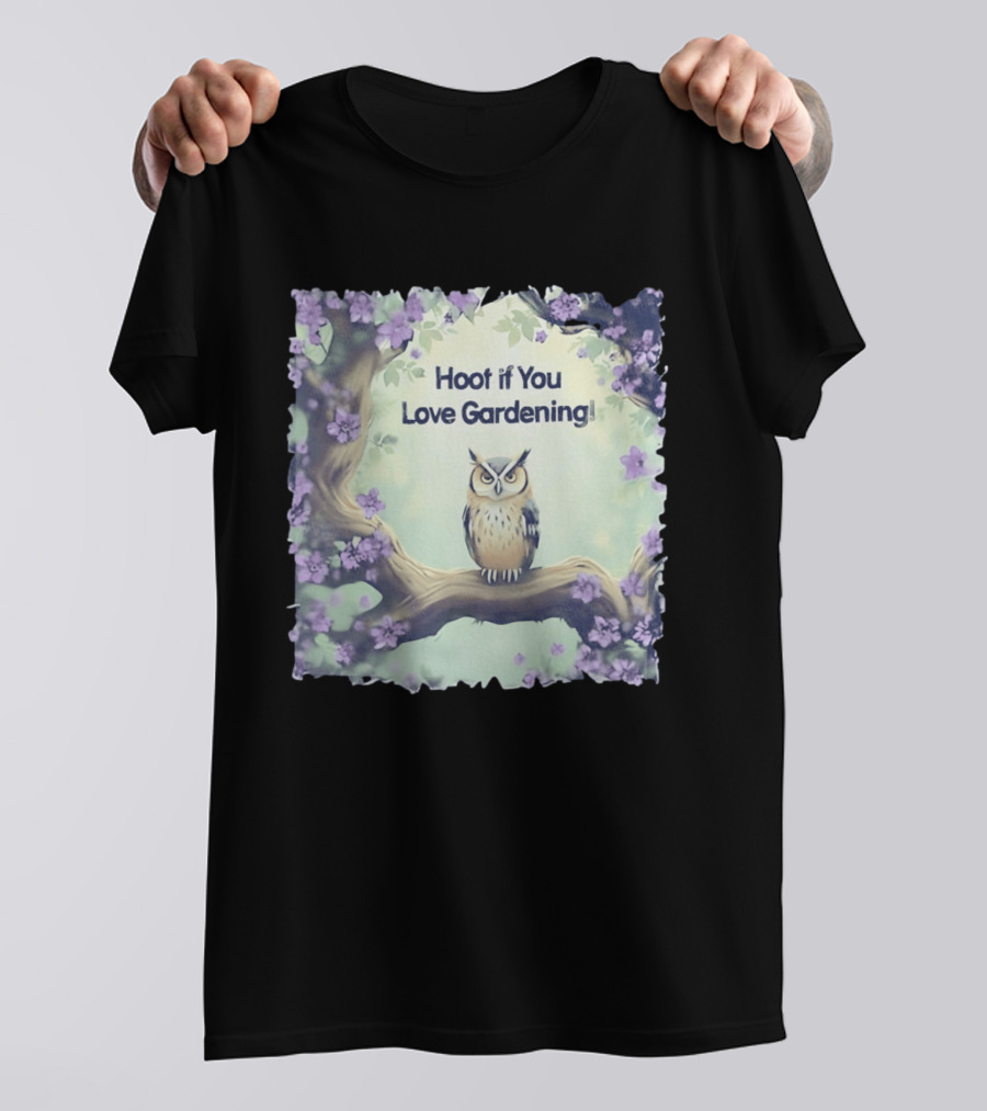 Hoot If You Love Gardening Owl In Blossom Tree T-Shirt
