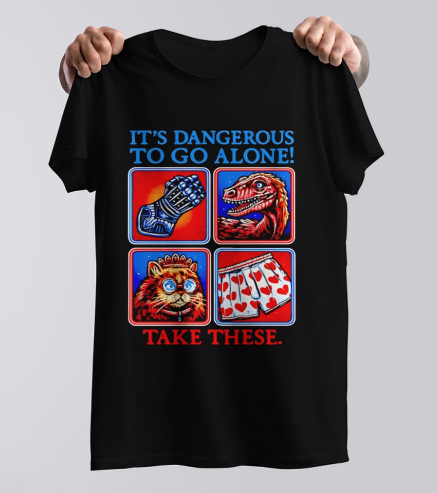 It's Dangerous To Go Alone Take These Gauntlet Raptor Cat Heart Boxers T-Shirt