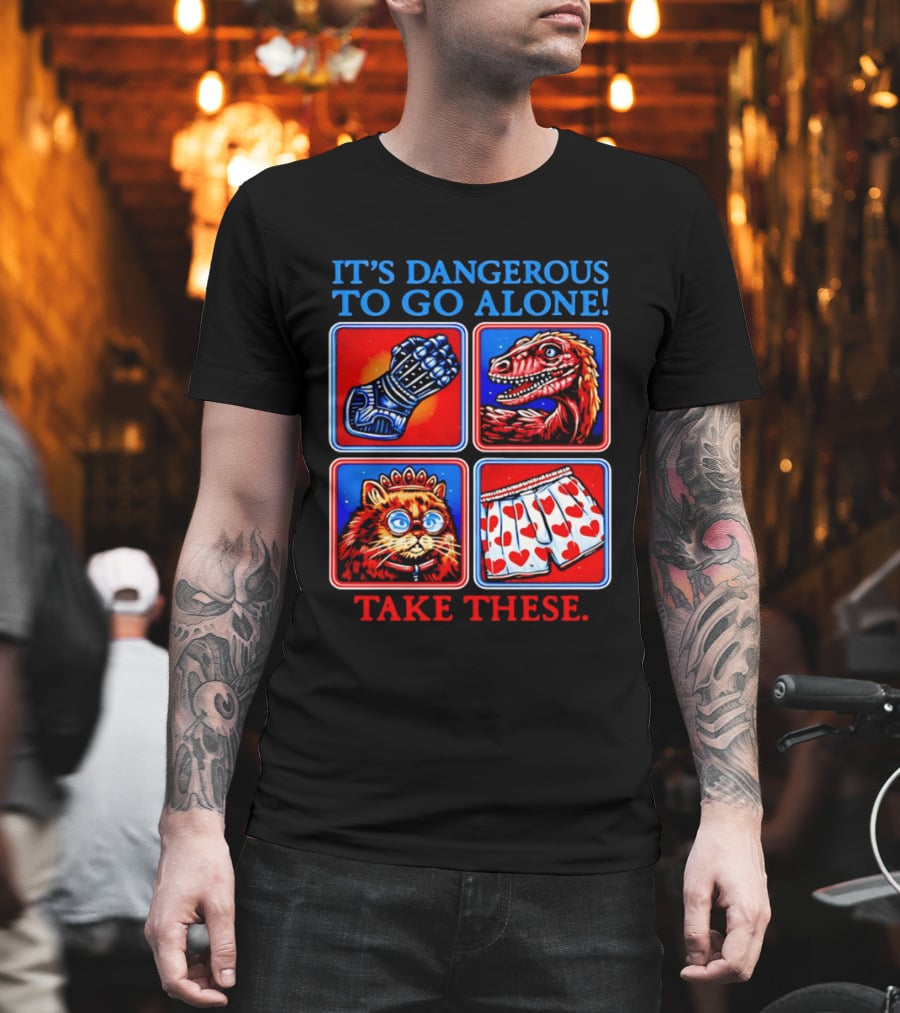 It's Dangerous To Go Alone Take These Gauntlet Raptor Cat Heart Boxers T-Shirt