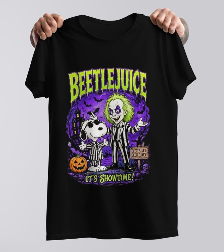 Beetlejuice Snoopy It's Showtime Halloween Pumpkin T-Shirt