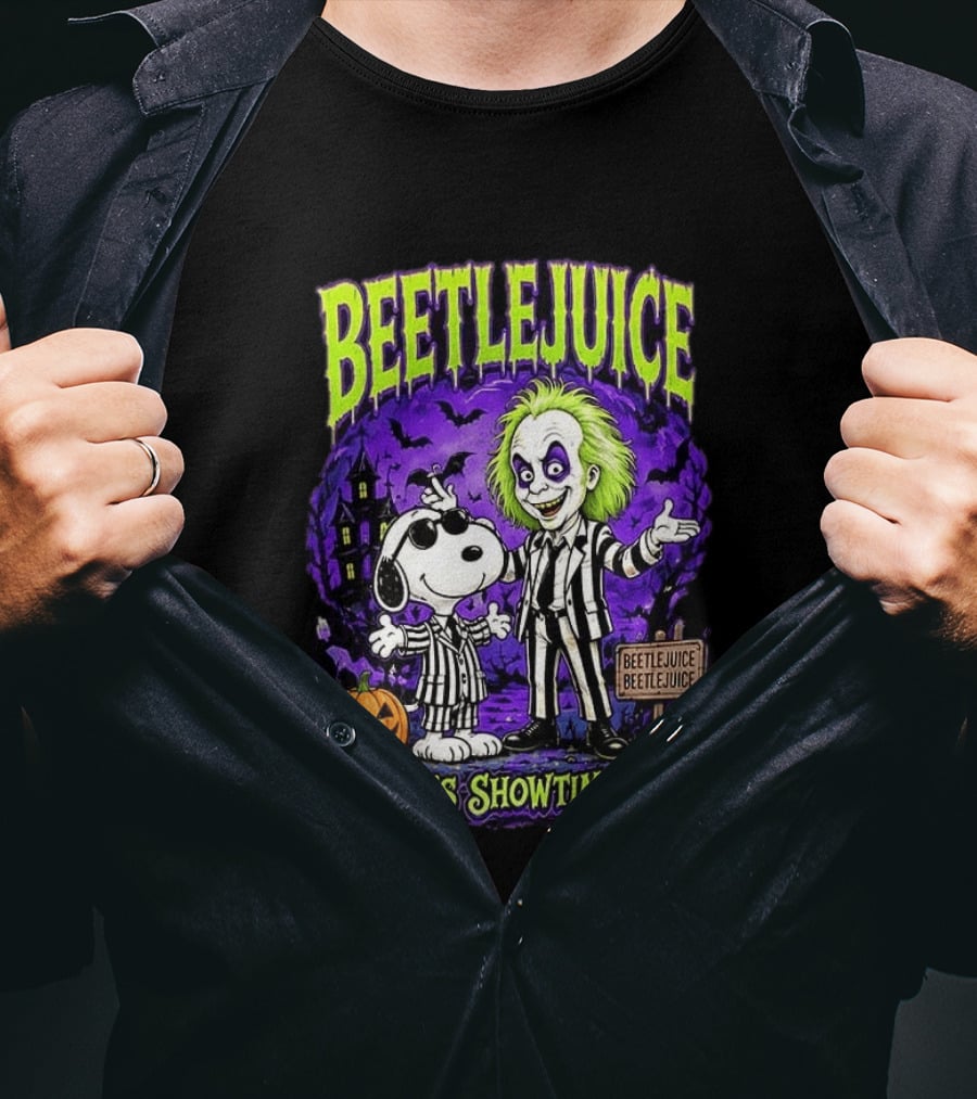Beetlejuice Snoopy It's Showtime Halloween Pumpkin T-Shirt