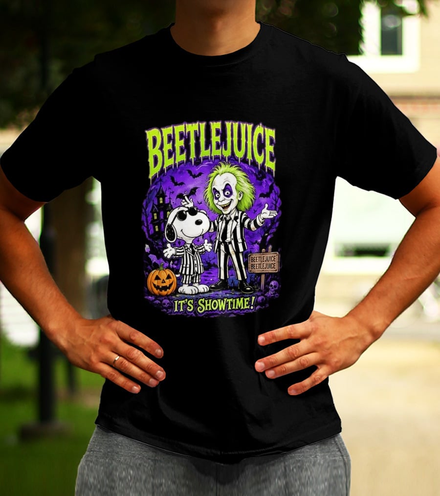 Beetlejuice Snoopy It's Showtime Halloween Pumpkin T-Shirt