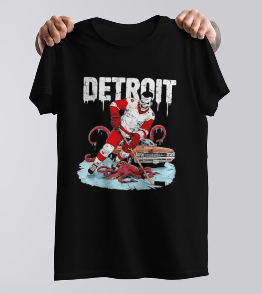 Detroit Red Wings Skull Hockey Player Tentacles Car T-Shirt