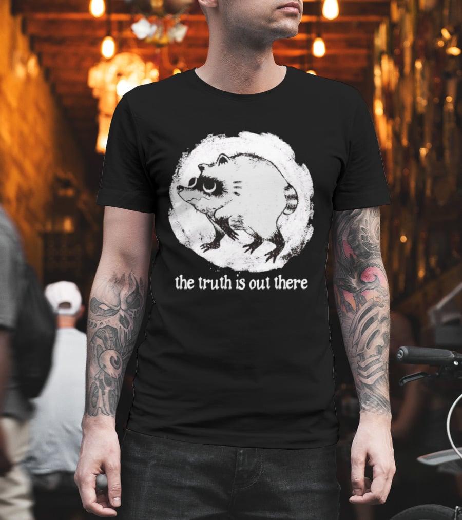 Jimothy The Raccoon The Truth Is Out There Black And White Sketch T-Shirt