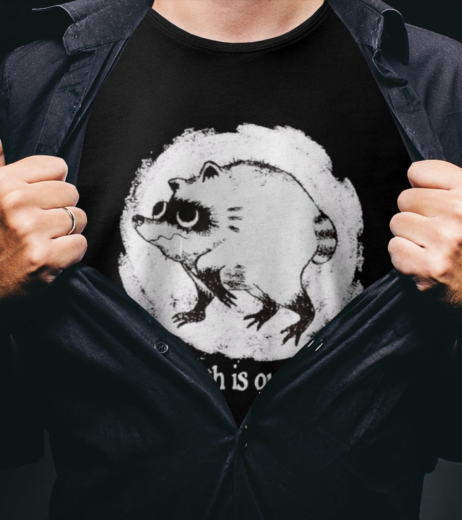 Jimothy The Raccoon The Truth Is Out There Black And White Sketch T-Shirt