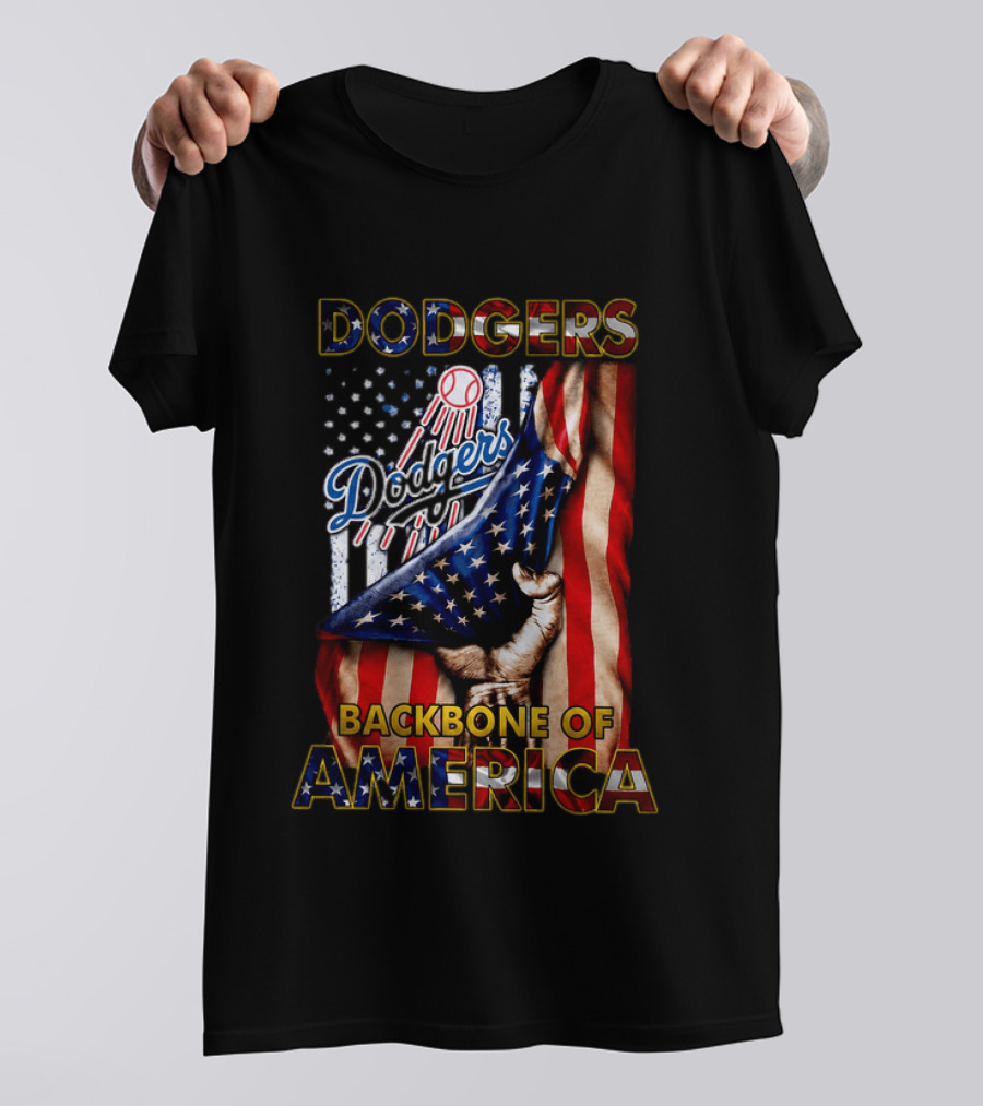 Dodgers Backbone Of America Baseball And Flag T-Shirt