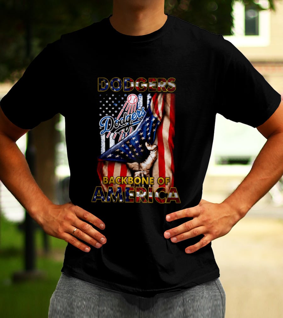 Dodgers Backbone Of America Baseball And Flag T-Shirt