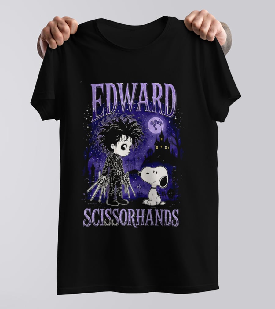 Edward Scissorhands Meets Snoopy Halloween Moon Scene T-Shirt