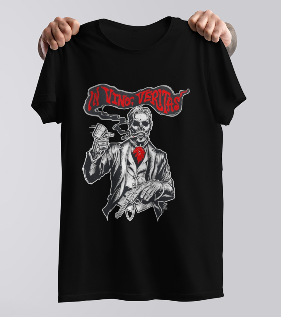 Skeleton Doc Holliday In Vino Veritas Smoking Gun Wine Cup T-Shirt