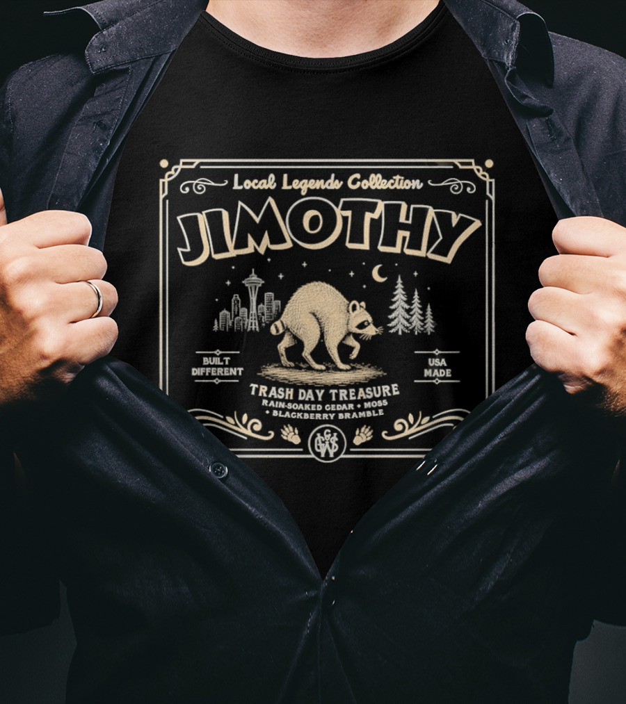 Local Legends Collection Jimothy Trash Day Treasure Built Different USA Made Raccoon T-Shirt