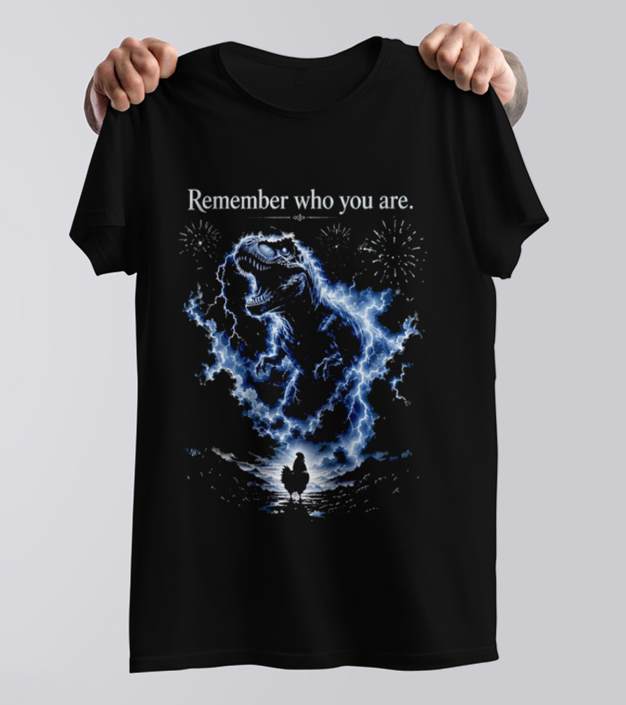 T Rex Chicken Evolution Remember Who You Are Lightning Fireworks T-Shirt