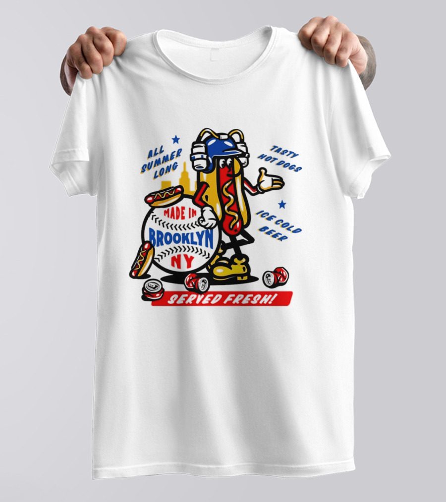 Made In Brooklyn NY Hot Dog With Ketchup All Summer Long Play Ball T-Shirt