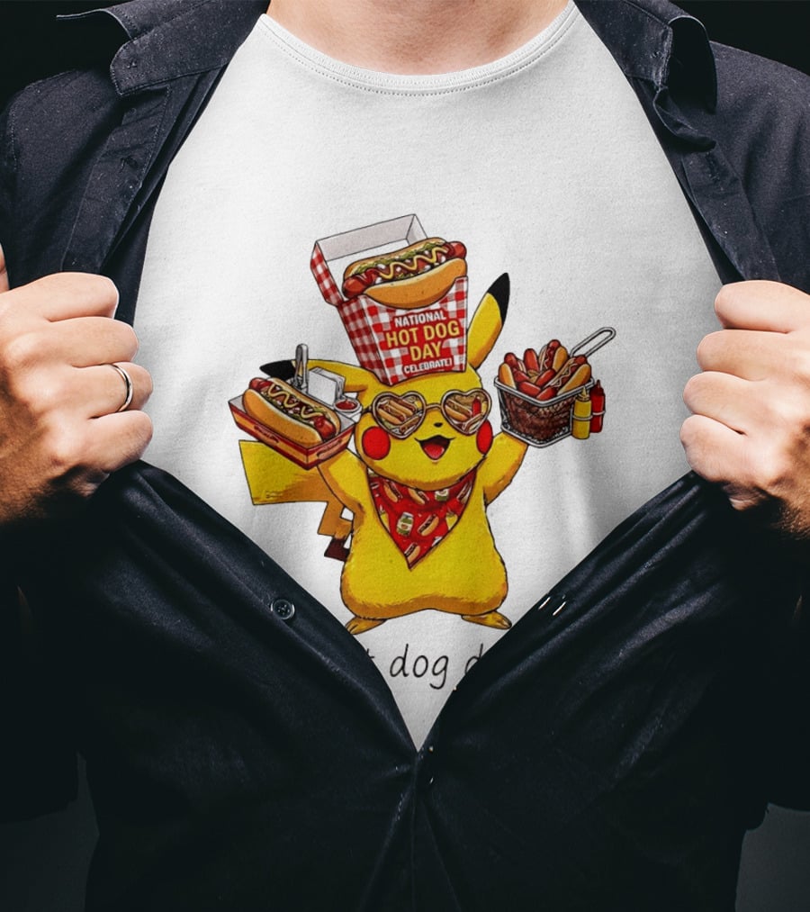National Hot Dog Day Pikachu Heart Sunglasses Celebrate T-Shirt