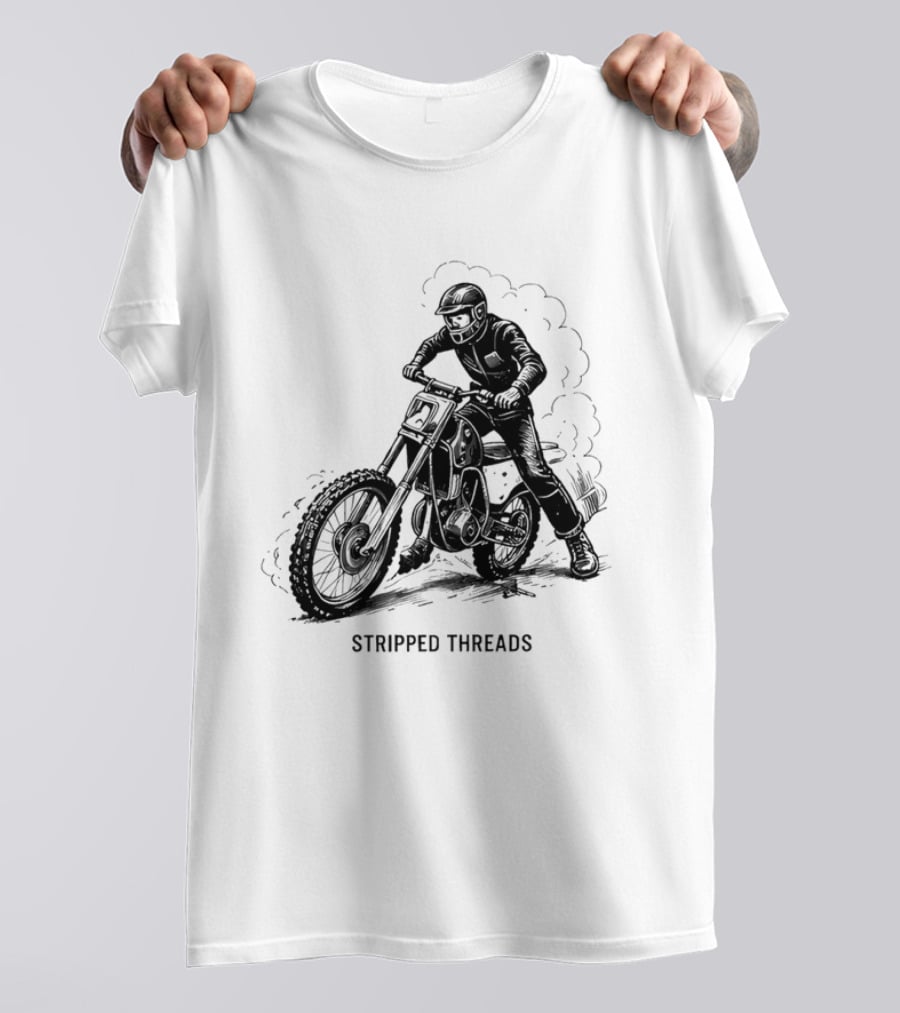 Stripped Threads Dirt Bike Rider Vintage Motocross T-Shirt