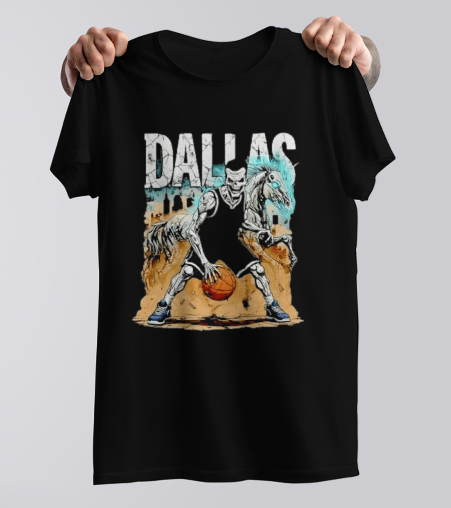 Undead Basketball Player Dribbling Skeleton Horse DALLAS T-Shirt