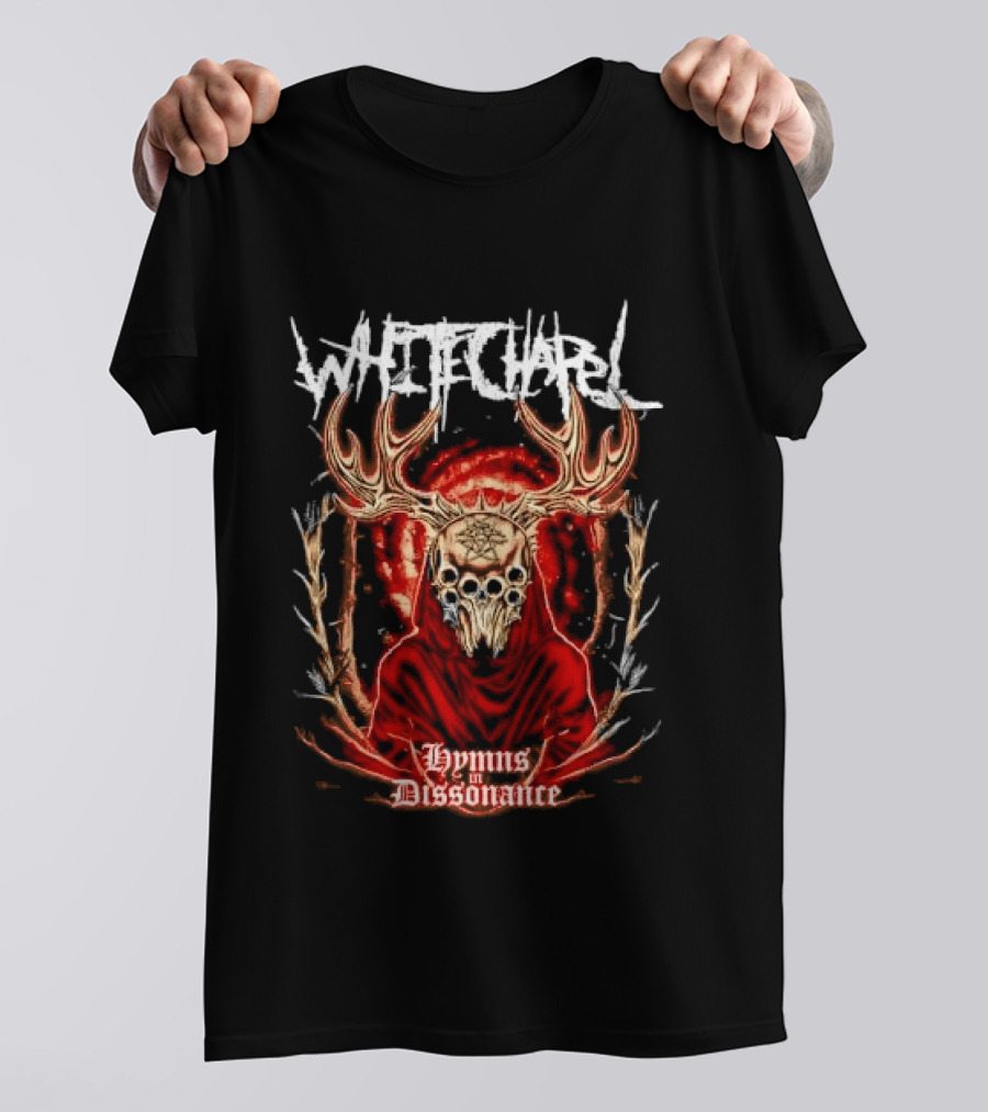 Whitechapel Antlered Skull Hooded Figure Hymns In Dissonance T-Shirt