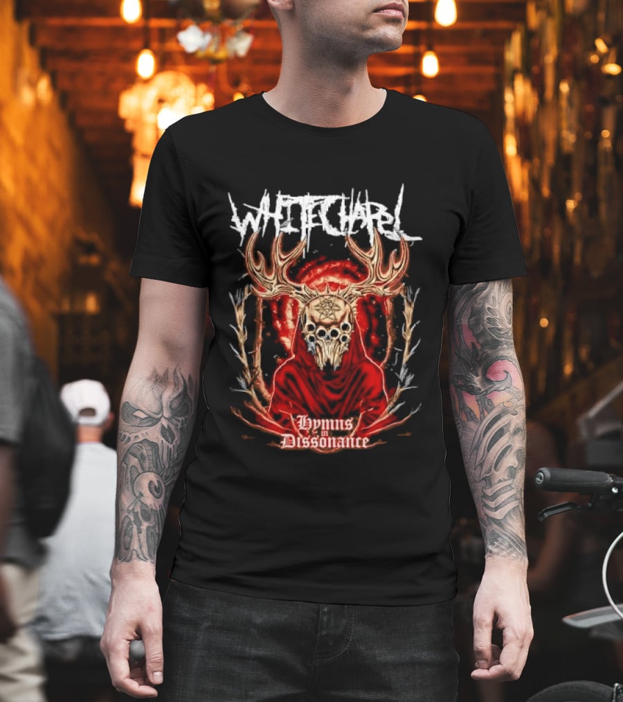 Whitechapel Antlered Skull Hooded Figure Hymns In Dissonance T-Shirt