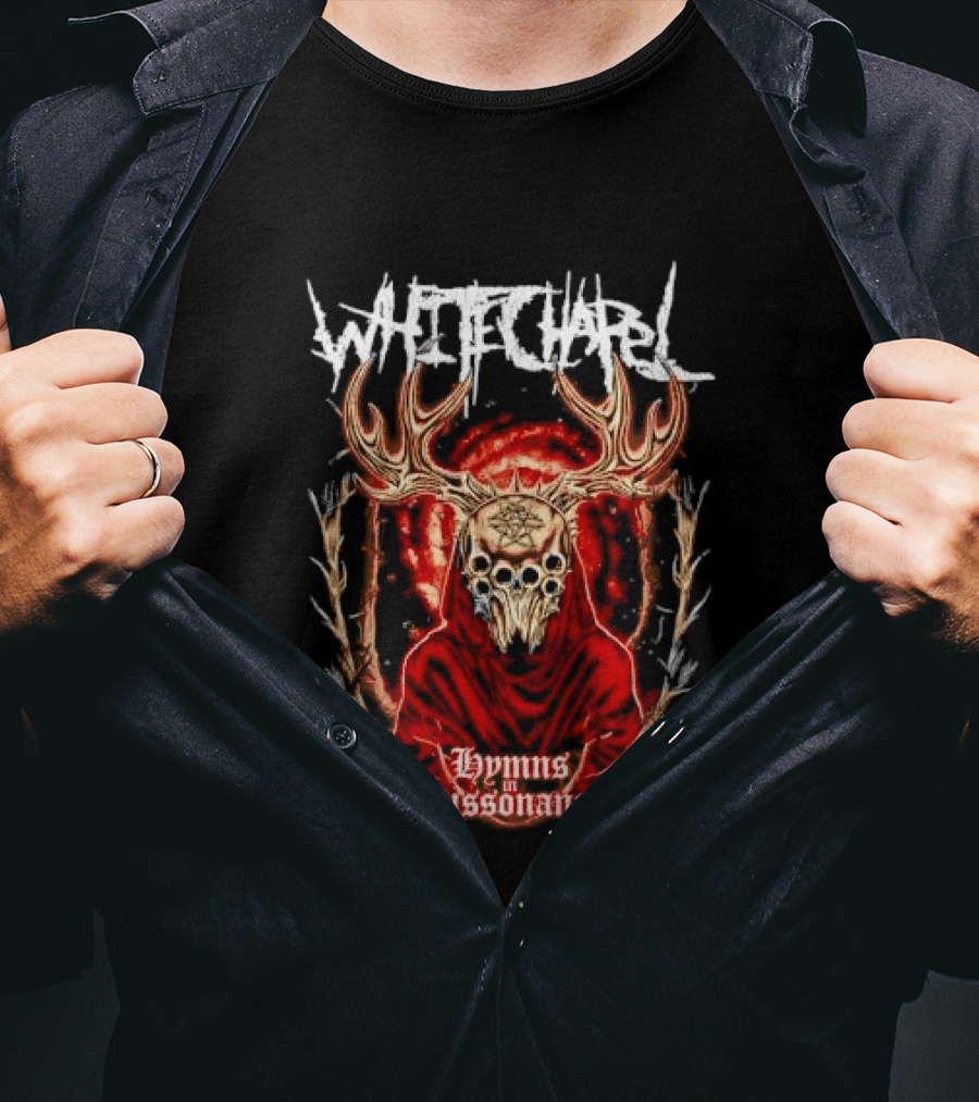Whitechapel Antlered Skull Hooded Figure Hymns In Dissonance T-Shirt