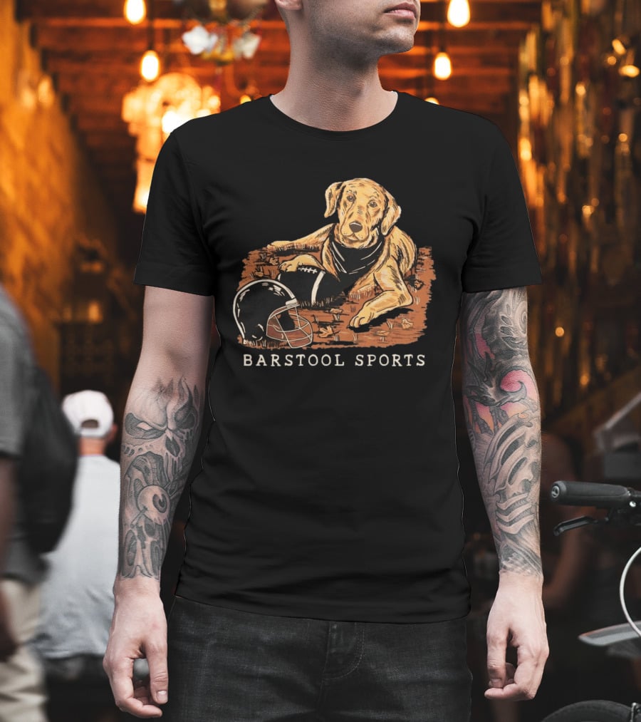 Barstool Sports Fall Football Dog With Helmet And Leaves T-Shirt